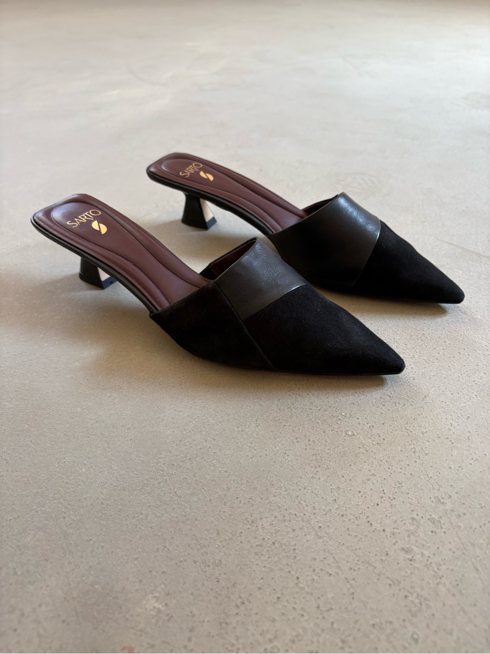 Franco Sarto Dune Pointed-Toe Kitten-Heel Mules in Black size 8.5
